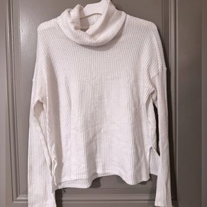 White waffle turtleneck sweater